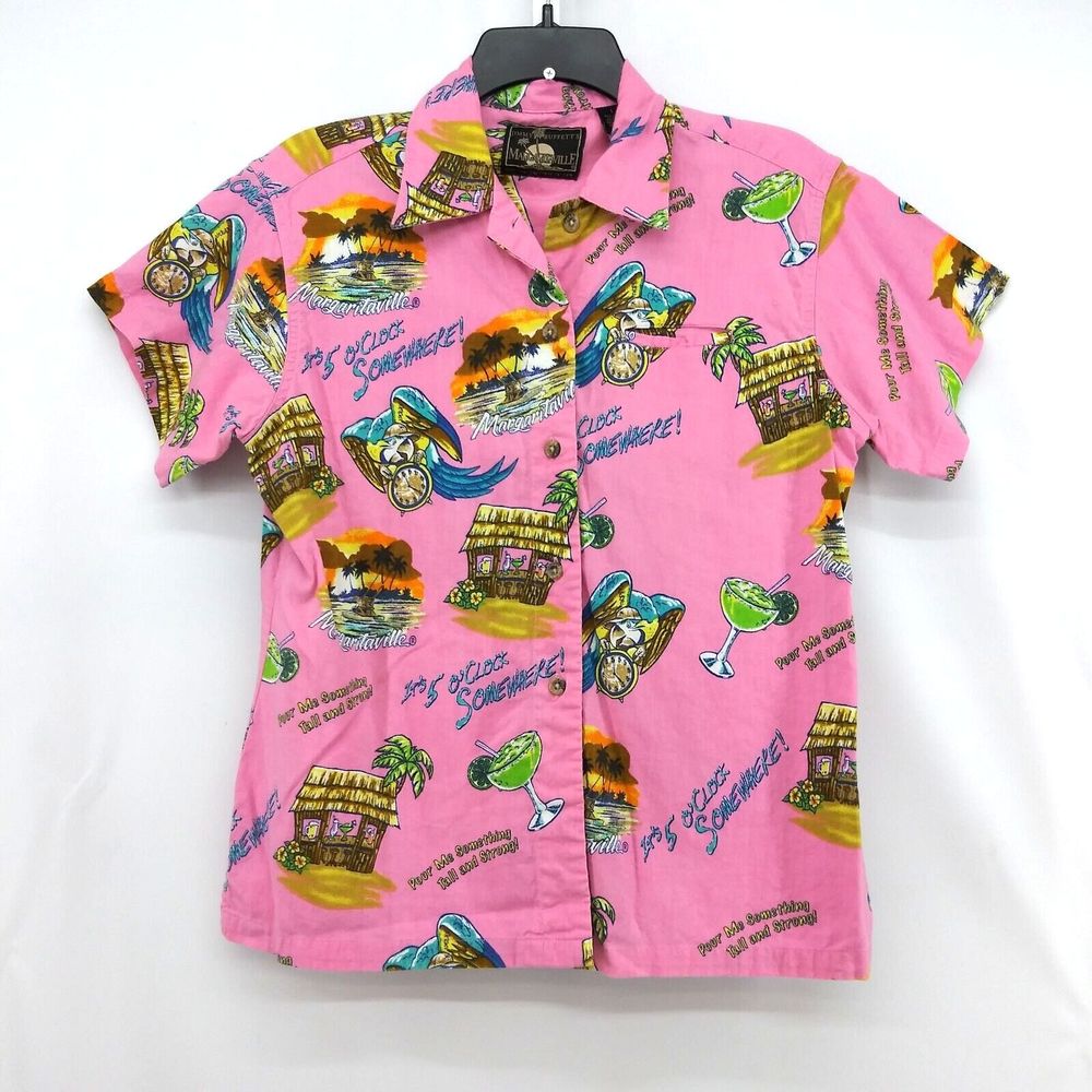 Jimmy Buffett's Margaritaville Shirt Womens Large Pink It's 5 o'Clock Somewhere